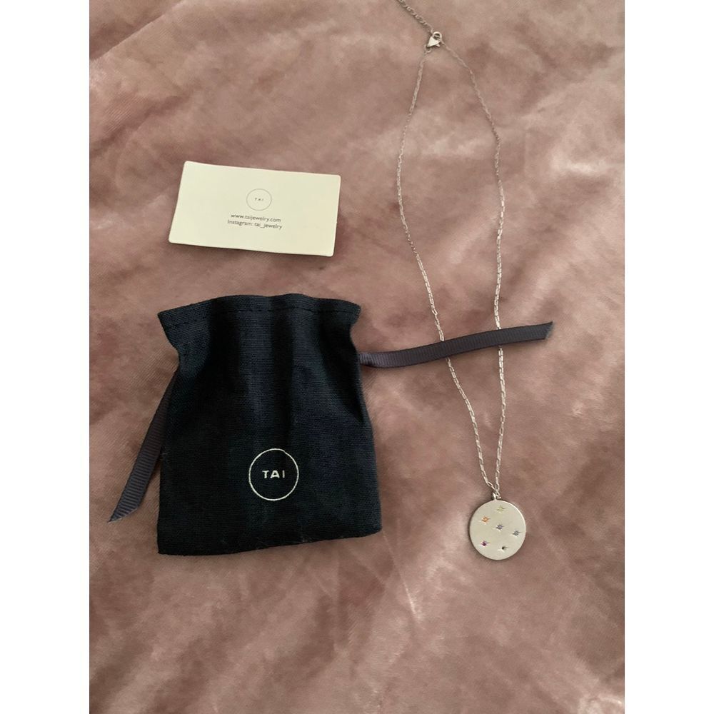 TAI Jewelry Necklace Silver Chain Coin Pendant Multi-Colored‎ Crystals